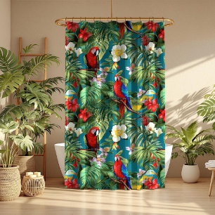 Colourful Tropical Birds and Flowers Foliage Shower Curtain