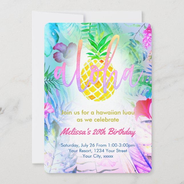 colourful tropical birthday party invitation (Front)