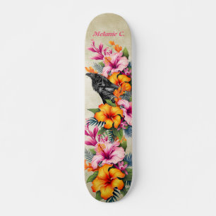 Colourful Tropical Black Raven  Skateboard