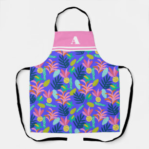 Colourful tropical blue floral modern pretty Apron