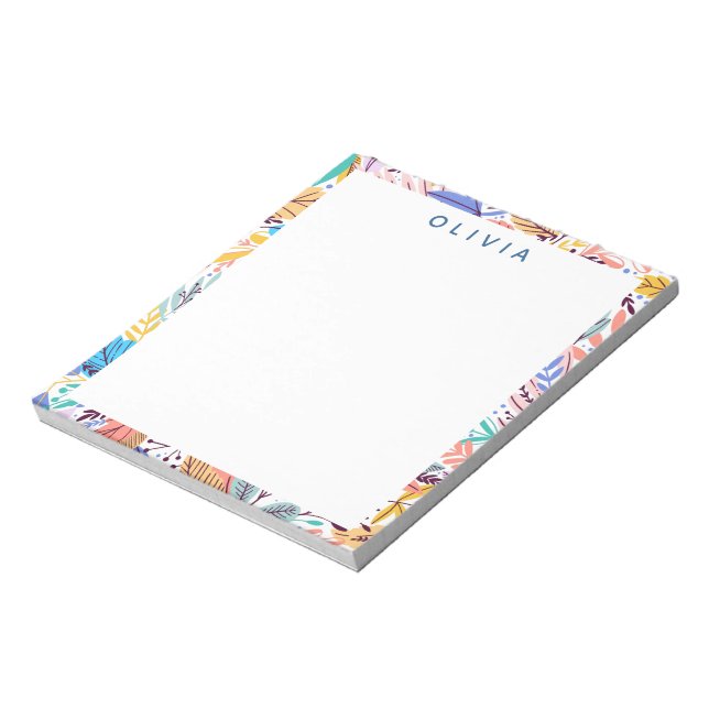 Colourful Tropical Botanical Pattern Personalised Notepad (Rotated)