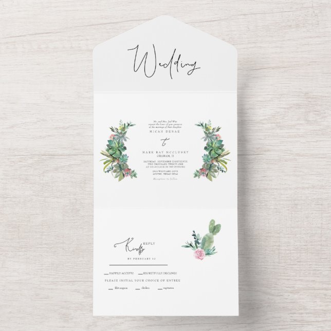 Colourful Tropical Cactus All In One Wedding Invitation (Inside)