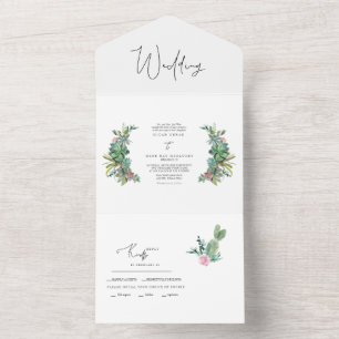 Colourful Tropical Cactus All In One Wedding Invitation