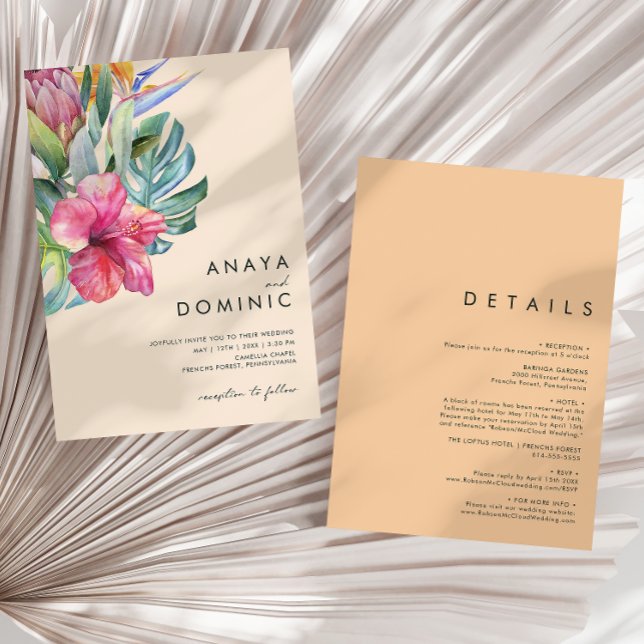 Colourful Tropical Casual Peach All In One Wedding Invitation (Creator Uploaded)