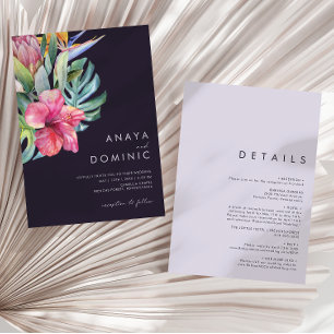 Colourful Tropical Casual Purple All In One Weddin Invitation