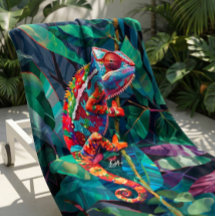 Colourful Tropical Chameleon Beach Towel