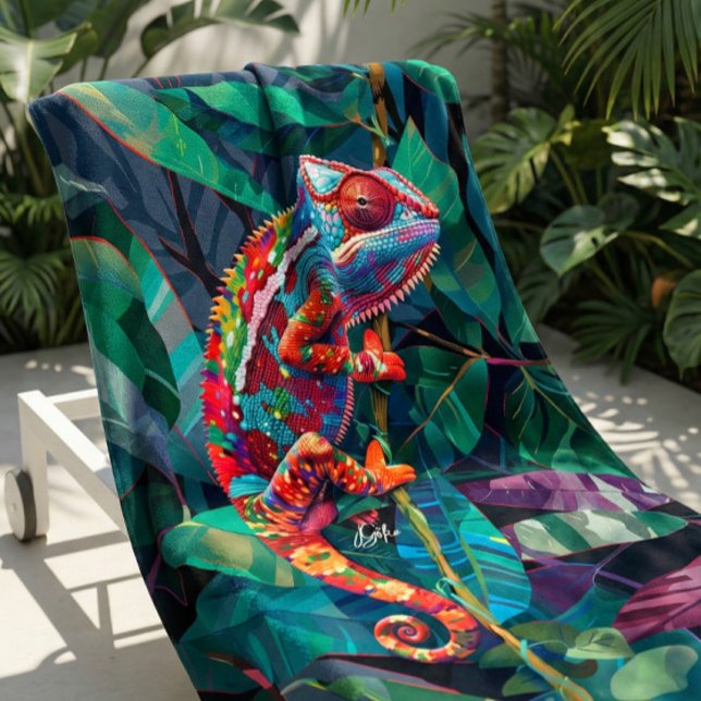 Colourful Tropical Chameleon Beach Towel (Chameleon Beach towel)