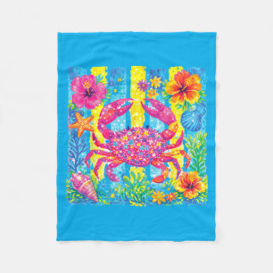 Colourful Tropical Crab Beach Floral Summer Ocean Fleece Blanket