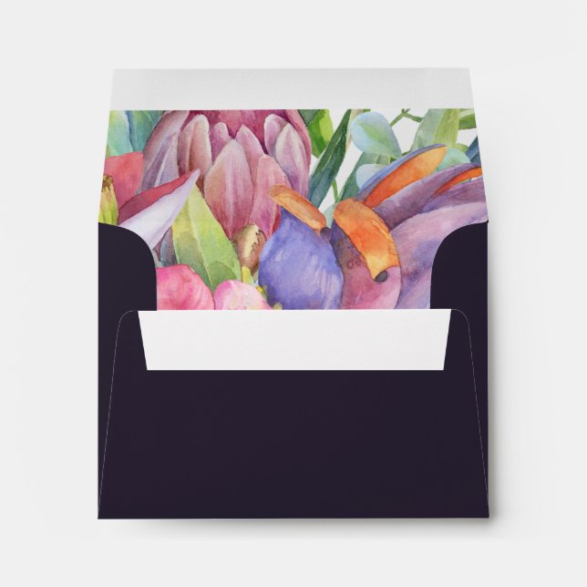Colourful Tropical Dark Purple Self Addressed RSVP Envelope (Back (Bottom))