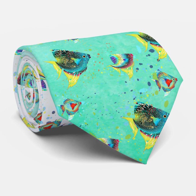 Colourful Tropical Fish Aquarium Tie (Rolled)