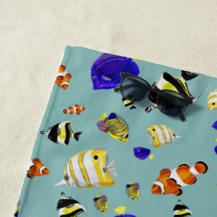 Colourful tropical fish beach towel