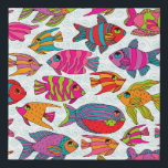 Colourful Tropical Fish Coastal Faux Canvas Print<br><div class="desc">Liven up your home decor with this artistic wall art.The cute cartoon style tropical fish have vibrant colours of pink, red, purple, orange, green, coral, and turquoise. The background is a blue on white swirled pattern. Perfect for children's and teen bedrooms or any room you want to add a splash...</div>