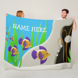 Colourful Tropical Fish Custom Kids Name Fleece Blanket
