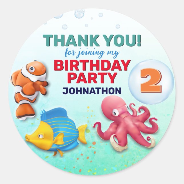 Colourful Tropical Fish Kids Birthday Classic Round Sticker (Front)