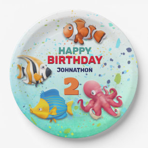 Colourful Tropical Fish Kids Birthday Paper Plate