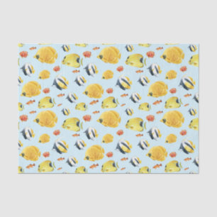 Colourful Tropical Fish Marine Life Blue Tissue Paper