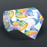 Colourful Tropical Fish Neck Tie<br><div class="desc">A colourful neck tie designed using my original watercolor queen triggerfish in colourful rainbow shades. To shop more tropical fish gifts for him visit www.zazzle.com/dotellabelle</div>