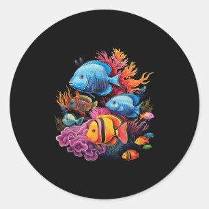 Colourful Tropical Fish On A Coral Reef Marine Lif Classic Round Sticker