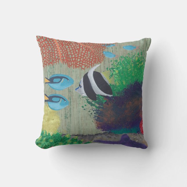 Colourful Tropical Fish Painting Pillows (Front)