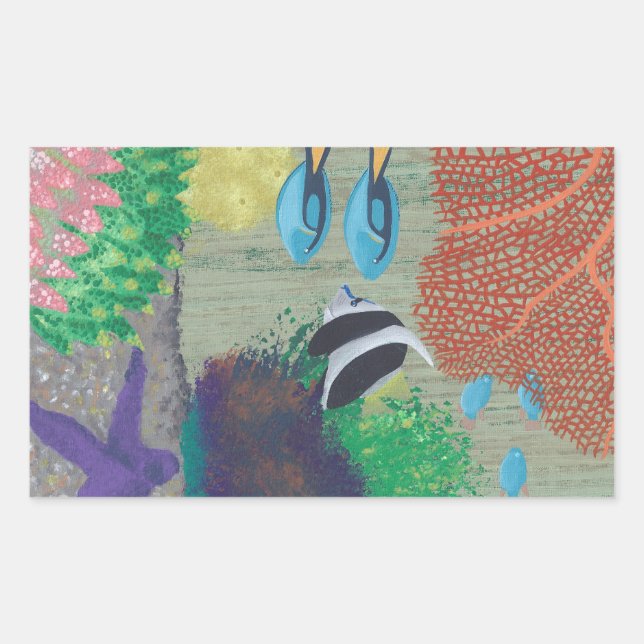 Colourful Tropical fish painting Rectangle Sticker (Front)