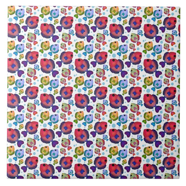 Colourful Tropical Fish Pattern  Ceramic Tile (Front)