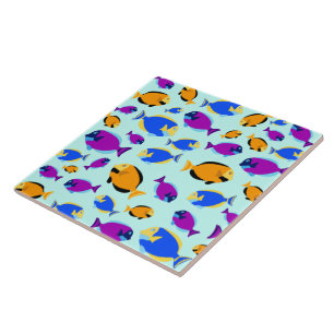 Colourful Tropical Fish Pattern in Blue Sea Ceramic Tile