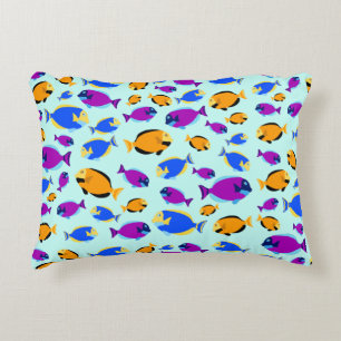 Colourful Tropical Fish Pattern in Blue Sea Decorative Cushion