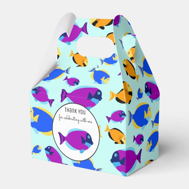 Colourful Tropical Fish Pattern in Blue Sea Favour Box (Front Side)