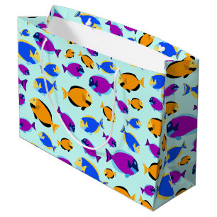 Colourful Tropical Fish Pattern in Blue Sea Large Gift Bag