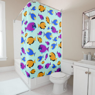 Colourful Tropical Fish Pattern in Blue Sea Shower Curtain