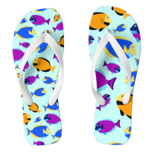 Colourful Tropical Fish Pattern in Blue Sea Thongs
