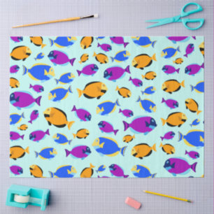 Colourful Tropical Fish Pattern in Blue Sea Tissue Paper