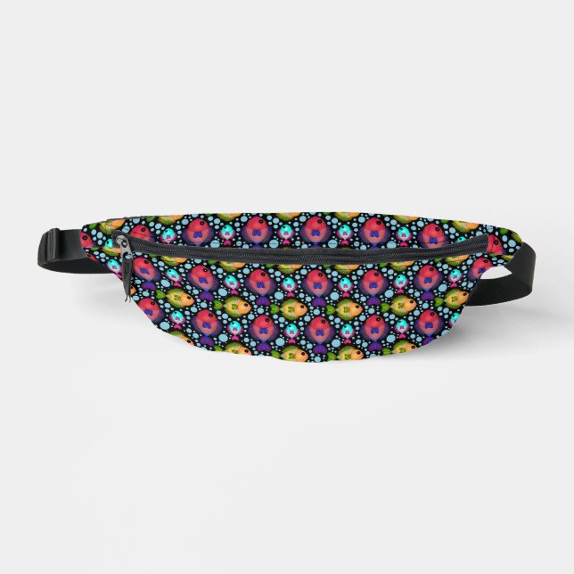 Colourful Tropical Fish Pattern on Black Bum Bags (Front)