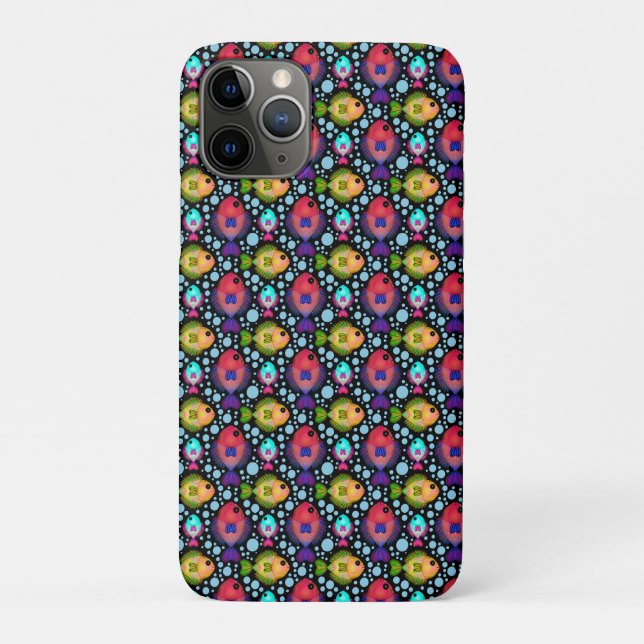 Colourful Tropical Fish Pattern on Black Case-Mate iPhone Case (Back)