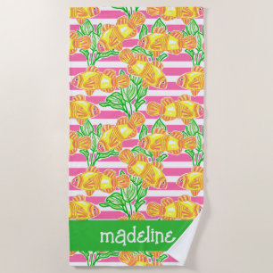 Colourful Tropical Fish Pattern Personalised Beach Towel