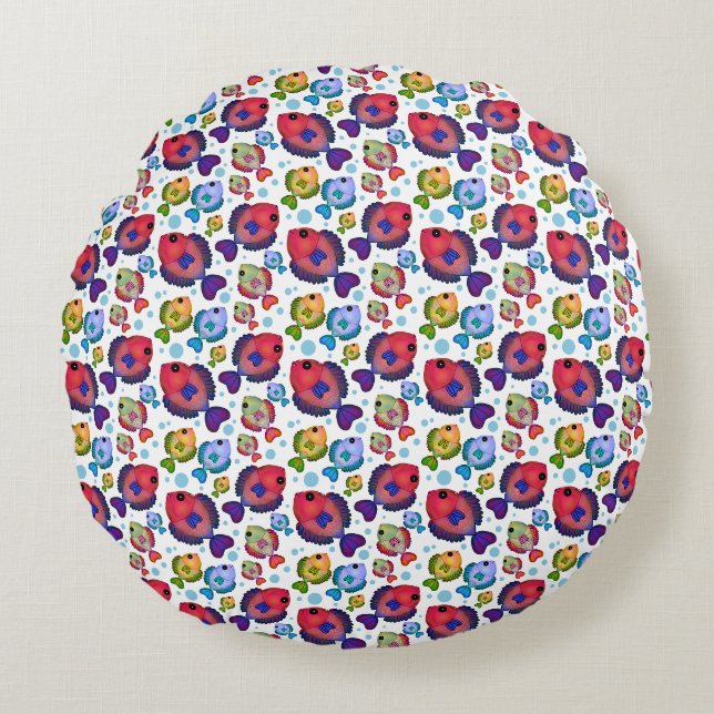 Colourful Tropical Fish Pattern  Round Cushion (Front)