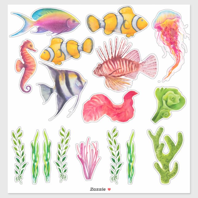 Colourful Tropical Fish Seahorse Jellyfish Ocean (Sheet)