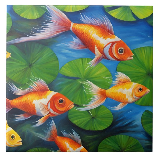 Colourful Tropical Fish Swimming in the Pond  Ceramic Tile (Front)