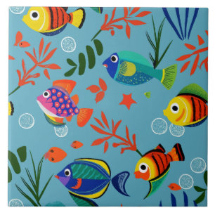 Colourful Tropical Fish Underwater Pattern Ceramic Tile
