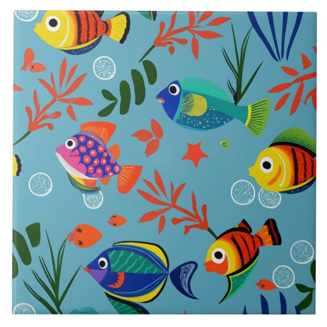 Colourful Tropical Fish Underwater Pattern Ceramic Tile (Front)