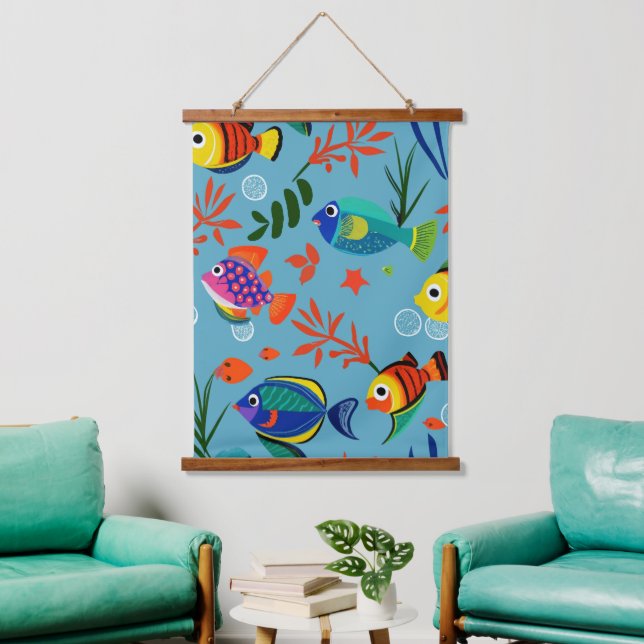 Colourful Tropical Fish Underwater Pattern Hanging Tapestry (Living Room)