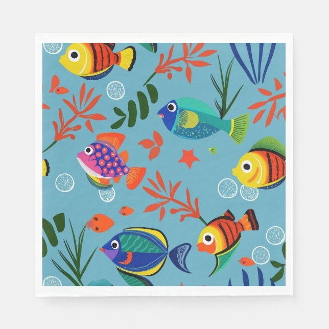 Colourful Tropical Fish Underwater Pattern Napkin (Front)