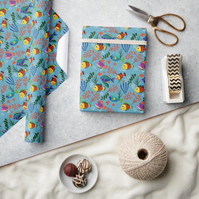 Colourful Tropical Fish Underwater Pattern Wrapping Paper (Crafts)
