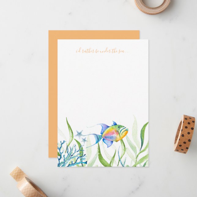 Colourful Tropical Fish Watercolor Note Card (Front/Back In Situ)