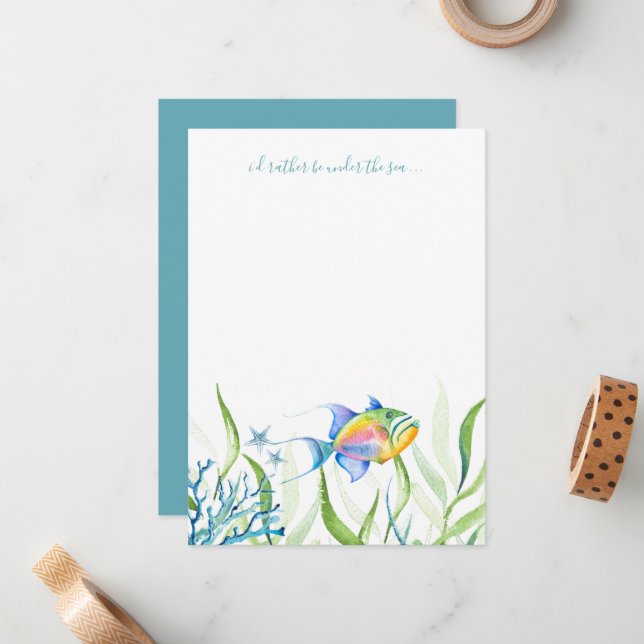 Colourful Tropical Fish Watercolor Note Card (Front/Back In Situ)