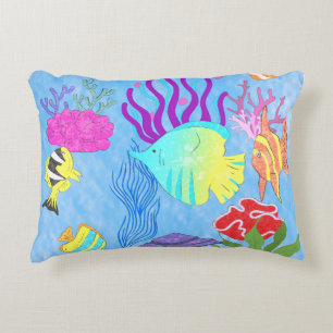 Colourful Tropical Fishes Corals Underwater Ocean  Decorative Cushion
