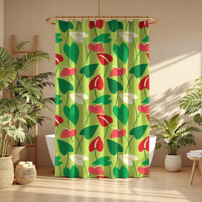 Colourful tropical flamingo flowers pattern shower curtain (Creator Uploaded)
