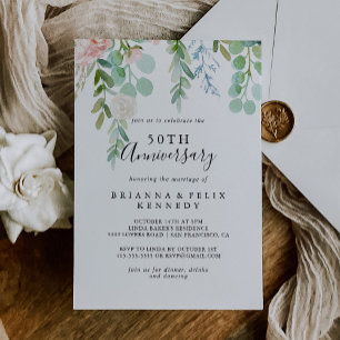 Colourful Tropical Floral 50th Wedding Anniversary Invitation