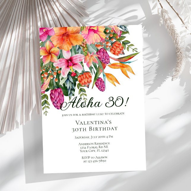 Colourful Tropical Floral Aloha Luau Birthday Part Invitation (Creator Uploaded)