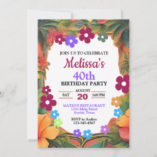 Colourful Tropical Floral Birthday Party Invitation